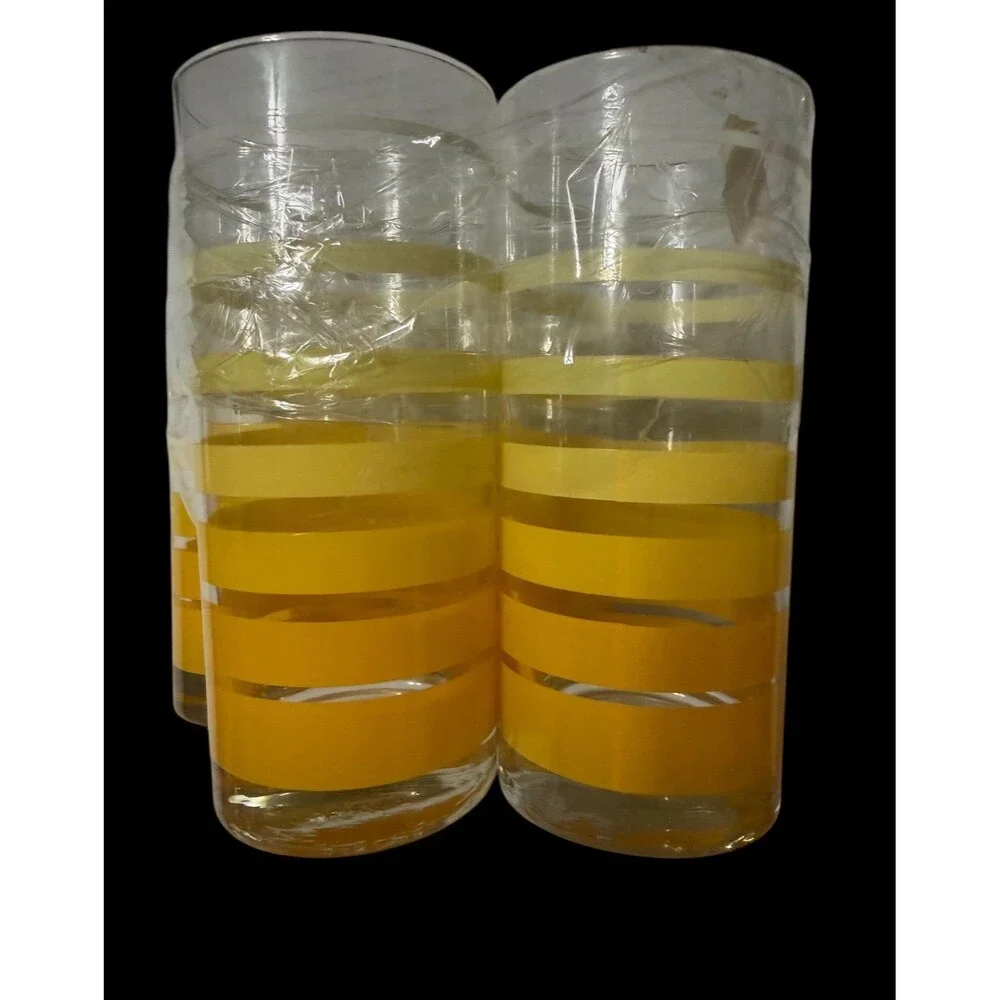 Glass Vintage Set of 4 Yellow & Amber Striped Highball Glasses – Mid Century Ret